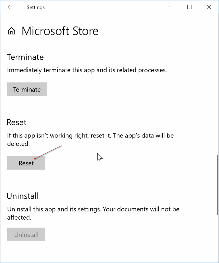 correction pour stocker l'application ne fonctionnant pas dans Windows 10 pic2