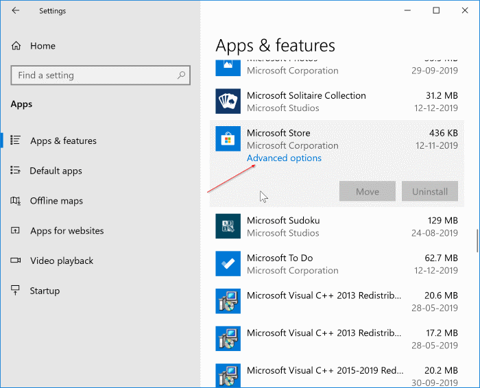 correction pour stocker l'application ne fonctionnant pas dans Windows 10 pic1