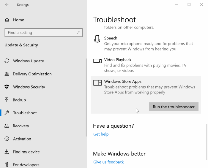 correction pour stocker l'application ne fonctionnant pas dans Windows 10 pic3