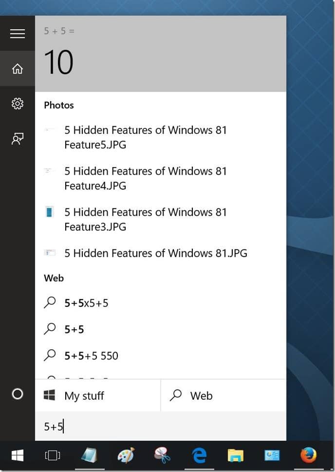 utiliser la recherche dans le menu Démarrer comme calculatrice dans Windows 10