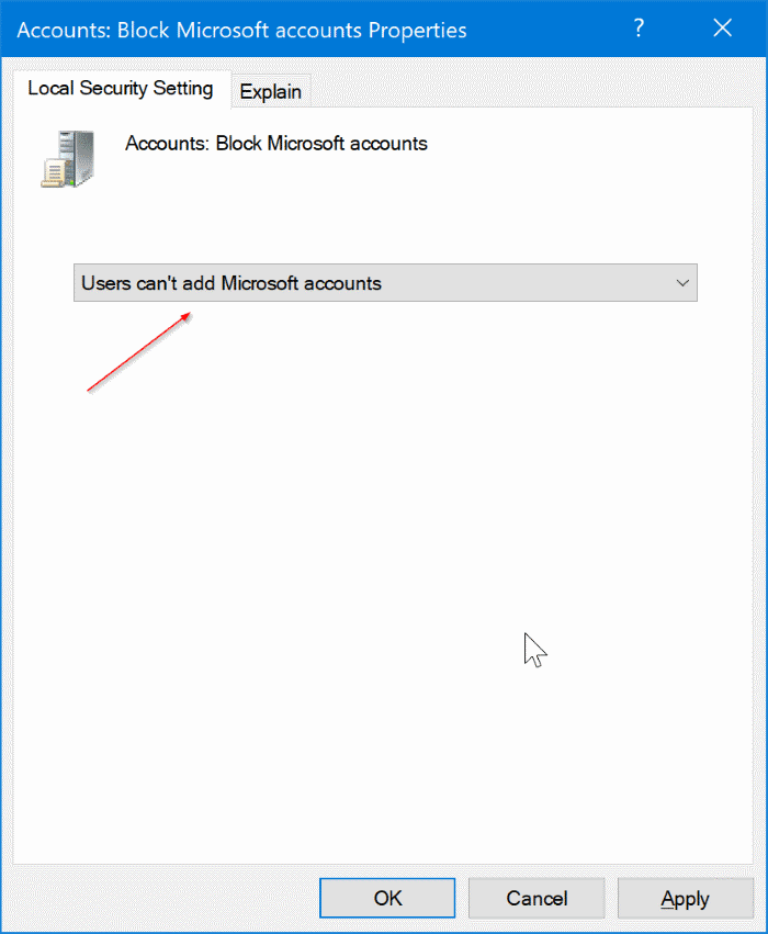 désactiver ou bloquer les comptes Microsoft dans Windows 10 pic2