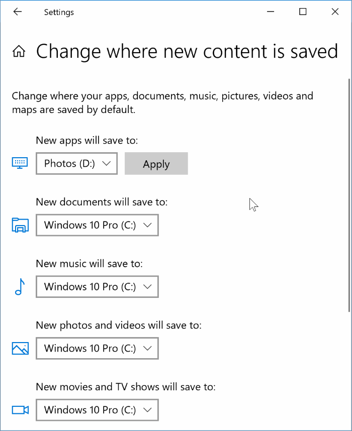 modifier l'emplacement d'installation par défaut de l'application dans Windows 10 pic3