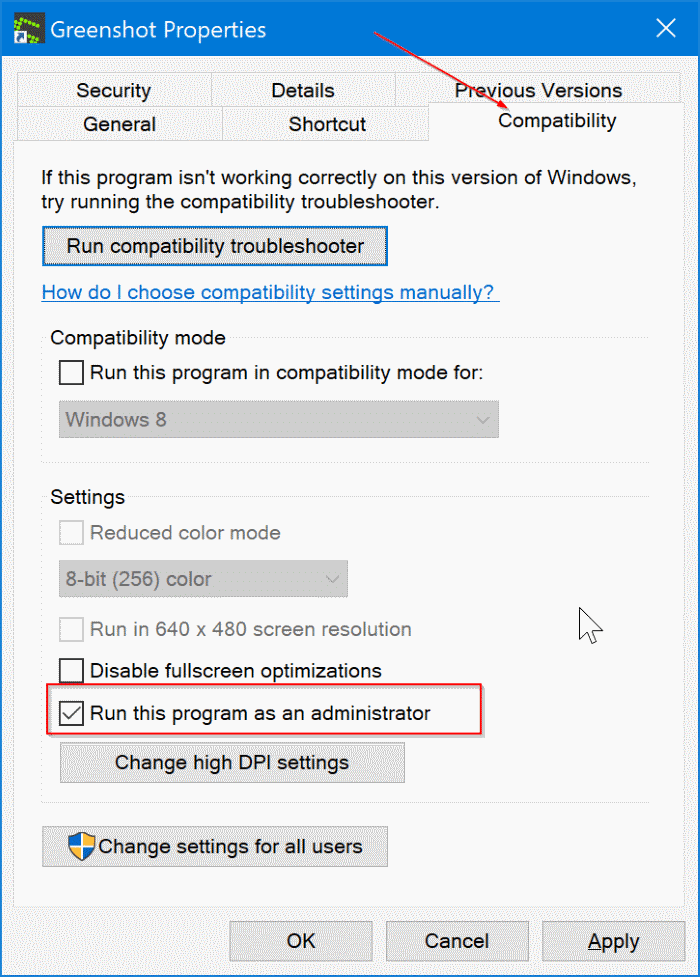 exécuter des programmes en tant qu'administrateur par défaut dans Windows 10 pic7
