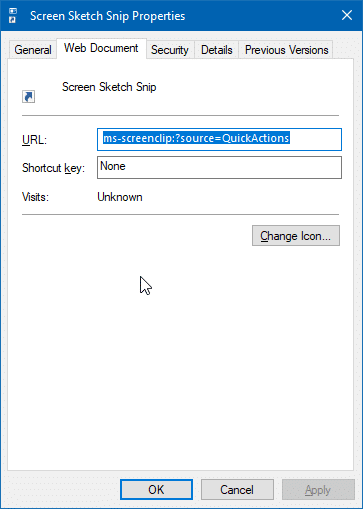 créer un raccourci sur le bureau pour l'esquisse d'écran dans Windows 10 pic5