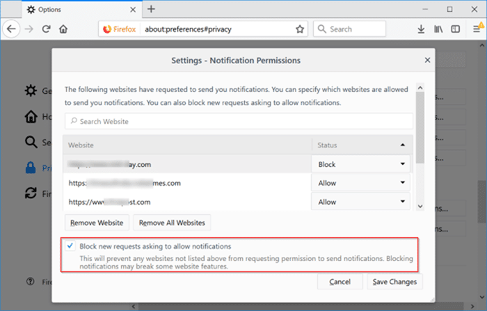 Désactiver la demande d'autorisation de notification dans Firefox pic3