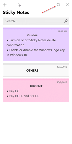 activer ou désactiver la confirmation de suppression dans les notes autocollantes dans Windows 10 pic1