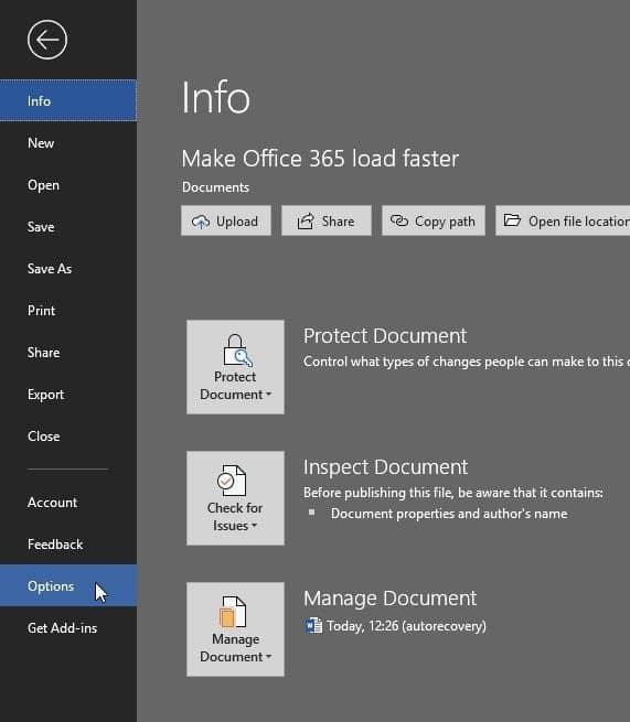accélérer le chargement de Microsoft Office Word dans Windows 10 pic1