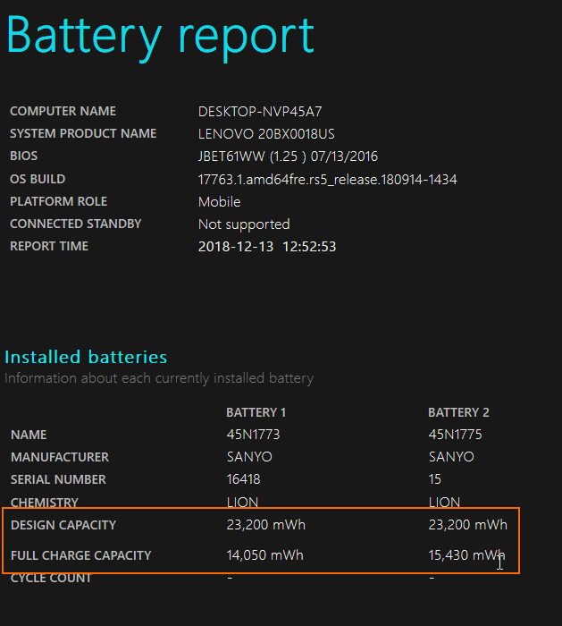 vérifier la capacité actuelle de la batterie dans Windows 10