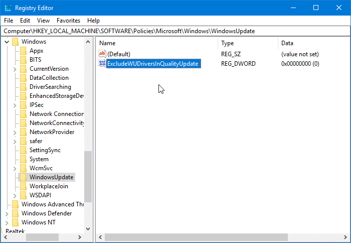 empêcher Windows 10 de mettre à jour automatiquement les pilotes pic7