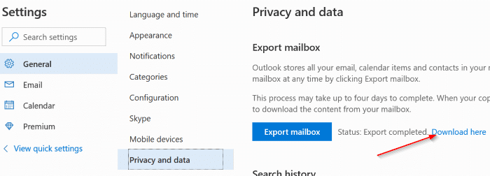 télécharger des e-mails et des contacts Outlook.com