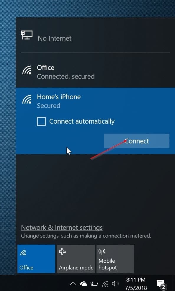 connectez le PC Windows 10 au point d'accès iPhone pic1