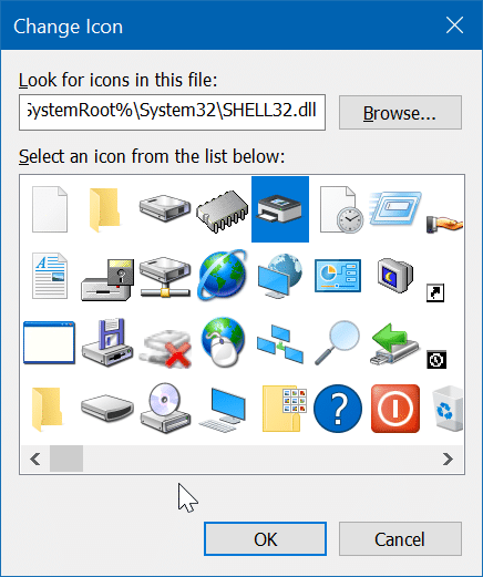 créer un raccourci sur le bureau pour le dossier de l'imprimante dans Windows 10 pic6