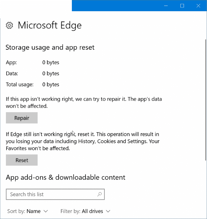 réparer Microsoft Edge dans Windows 10