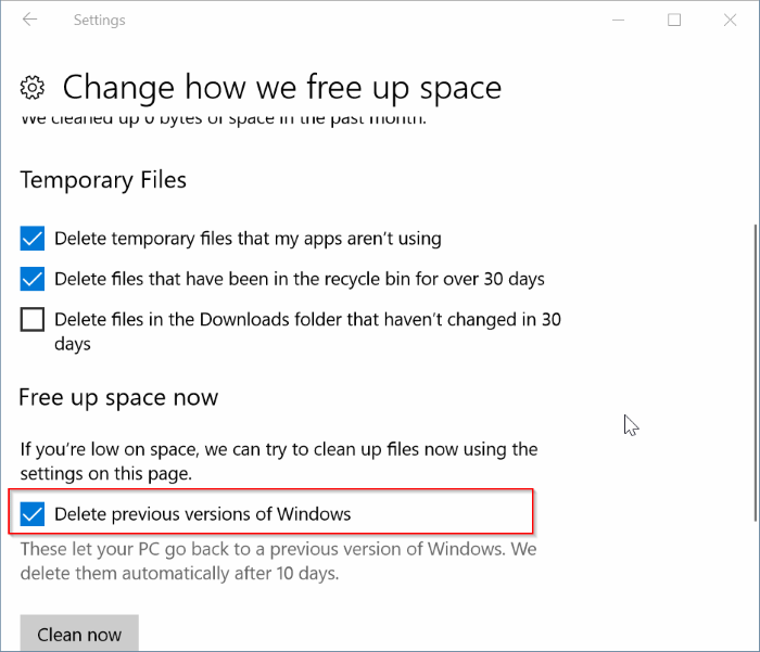 Supprimer automatiquement les anciens fichiers d'installation de Windows dans Windows 10 pic3