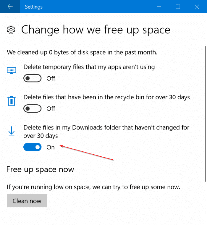 supprimer automatiquement les fichiers du dossier Téléchargements dans Windows 10 pic2