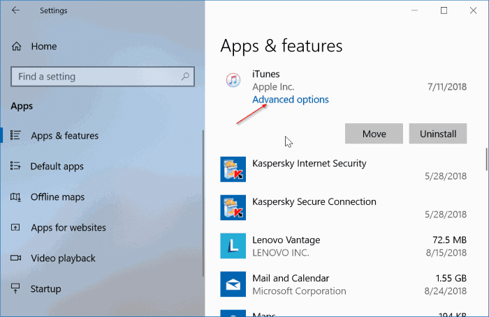 réparer et restaurer iTunes dans Windows 10 pic1