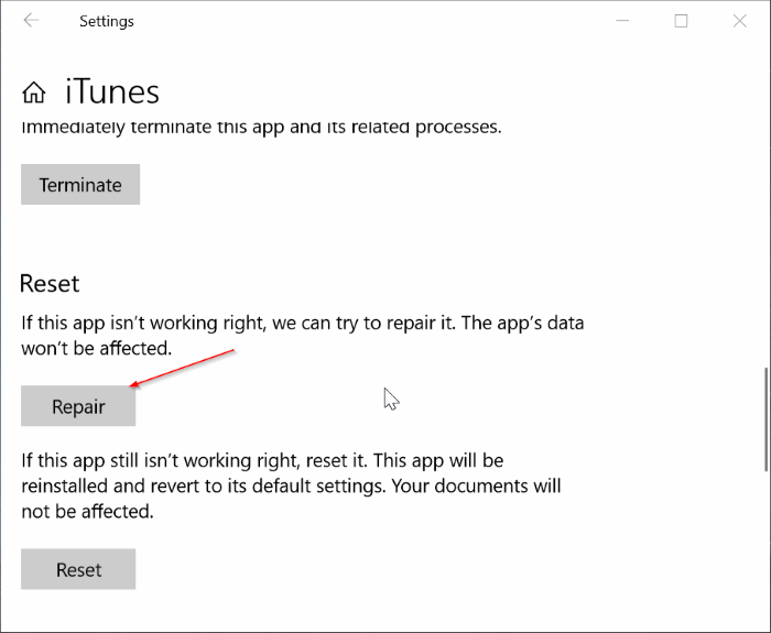 réparer et restaurer iTunes dans Windows 10 pic2