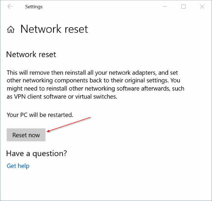 réinitialiser les paramètres réseau dans Windows 10 pic2