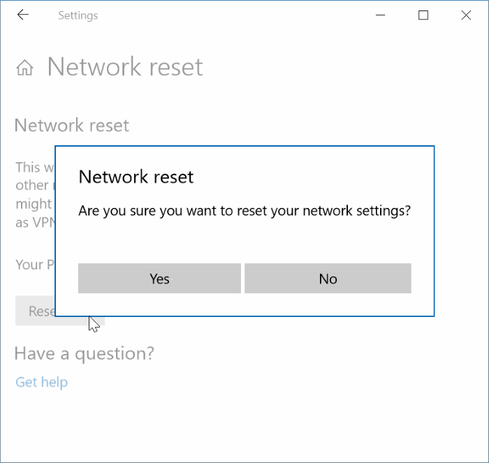 réinitialiser les paramètres réseau dans Windows 10 pic3