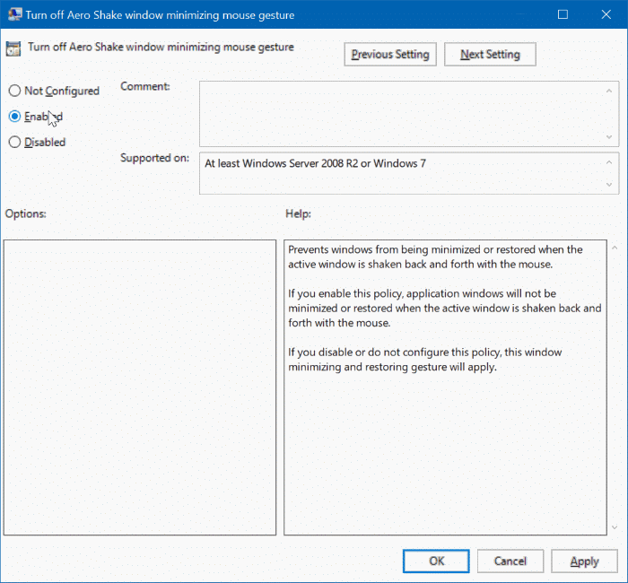 activer ou désactiver Aero Shake dans Windows 10 pic4