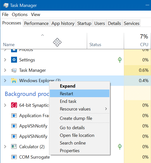 L'Explorateur de fichiers ne fonctionne pas dans Windows 10 pic1