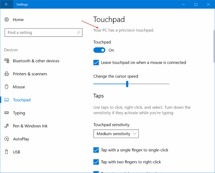 activer ou désactiver les gestes du pavé tactile dans Windows 10