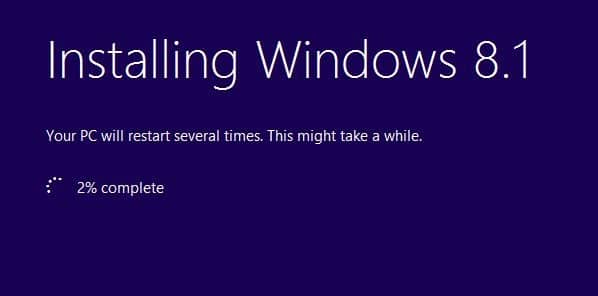 réparer l'étape d'installation de Windows 8.1 7