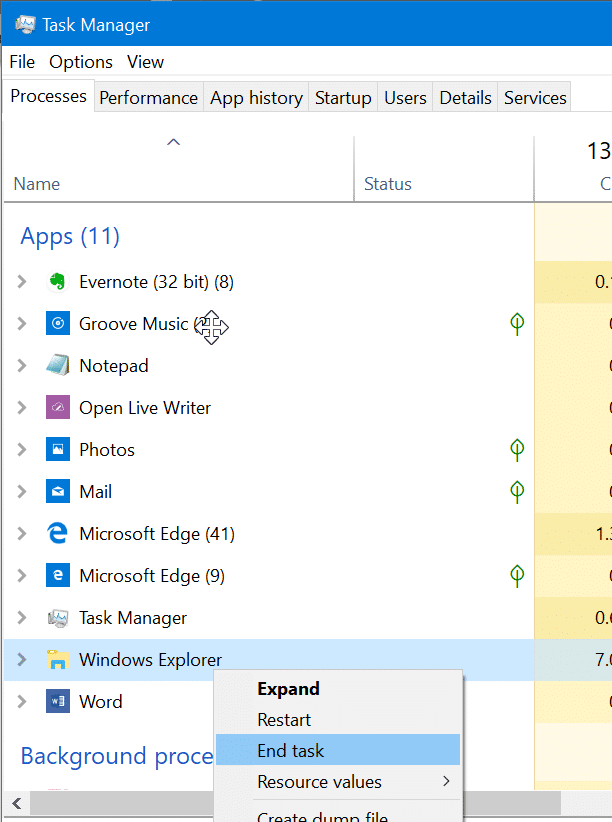 Redémarrez l'Explorateur de fichiers Windows dans Windows 10 pic4