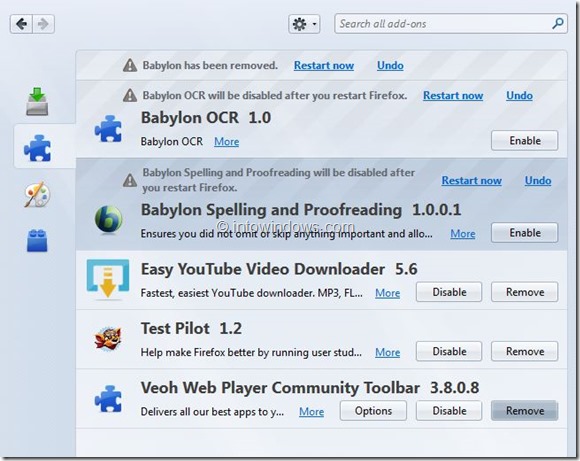 Supprimer Babylon Search d'Internet Explorer et Firefox Step6