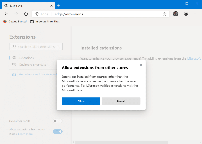 Installez les extensions Chrome sur Microsoft Edge pic2