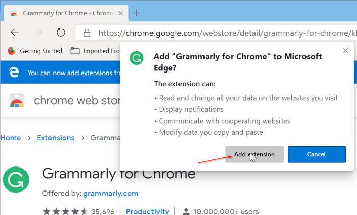 Installez les extensions Chrome sur Microsoft Edge pic5