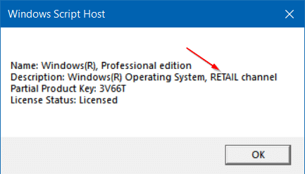 Vérifiez si le type de licence Windows 10 est un volume de vente au détail, OEM ou pic3