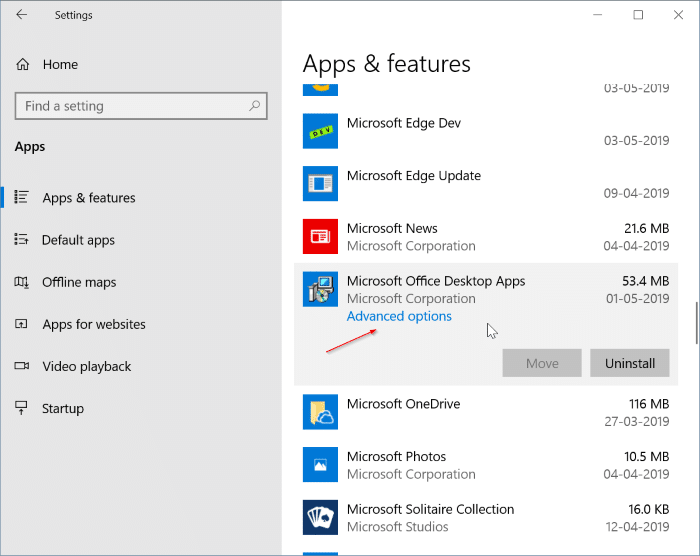 Désinstaller des applications Office 365 individuelles de Windows 10 pic1