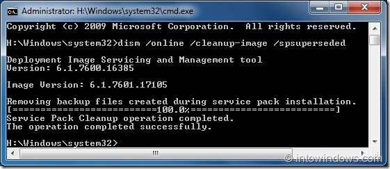Récupérer l'espace disque perdu après l'installation du SP1 pour Windows 7 Step5