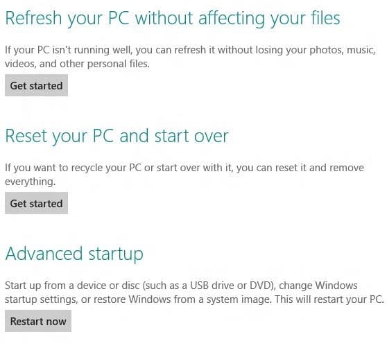 Réinitialiser ou mettre à jour Windows 8 PC sans DVD Step2