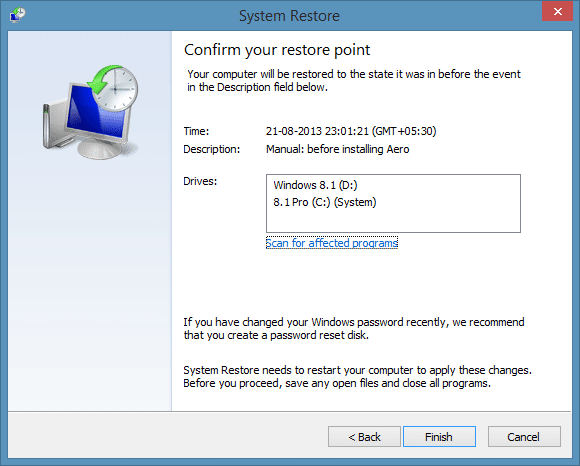 Créer un point de restauration dans Windows 8.1 Step9