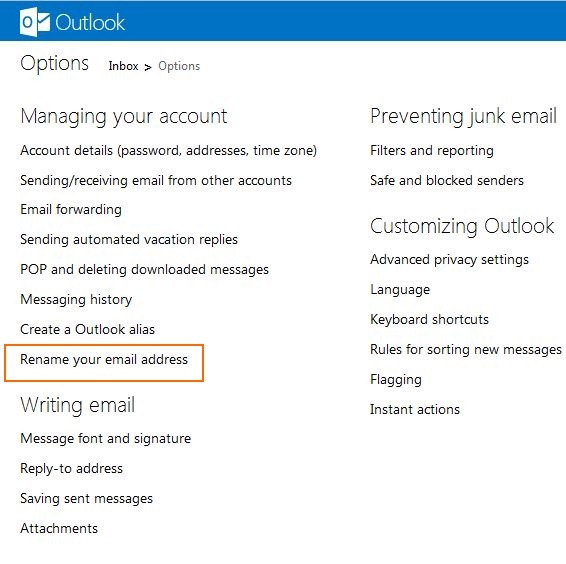 Renommer Hotmail et l'adresse e-mail en direct dans Outlook.com Step3