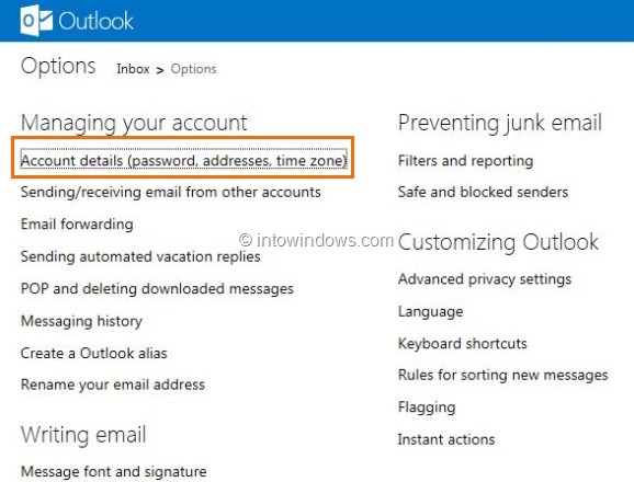 Supprimer ou fermer votre compte Outlook.com Étape 1