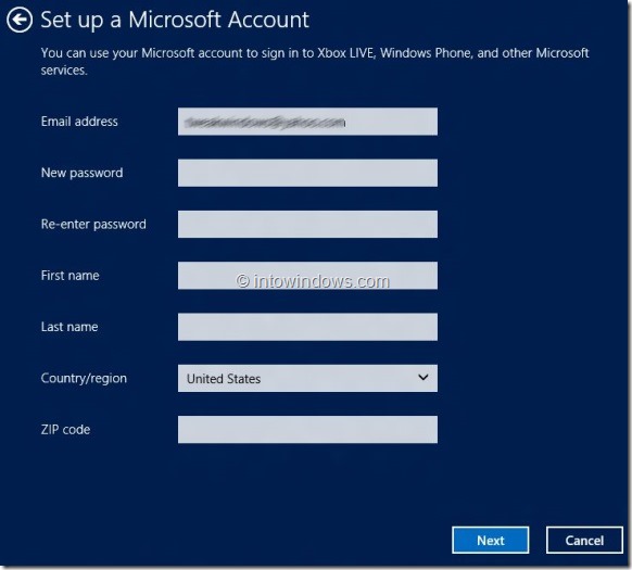 Créer un compte Microsoft dans Windows 8 Step5