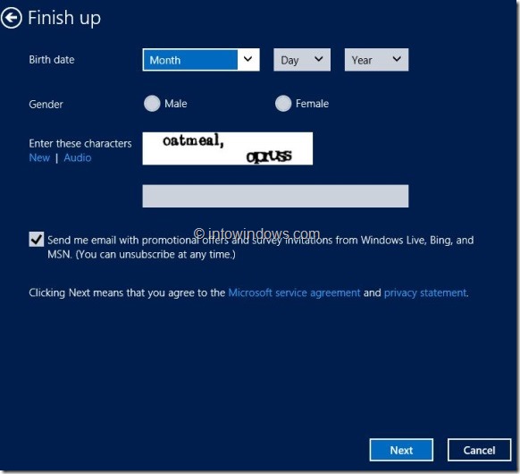 Créer un compte Microsoft dans Windows 8 Step7