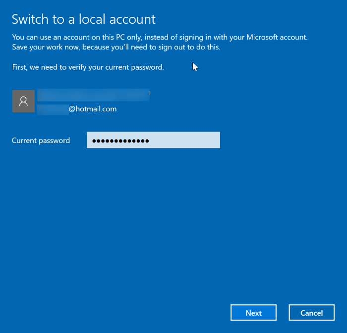 passer du compte local au compte Microsoft dans Windows 10 pic2