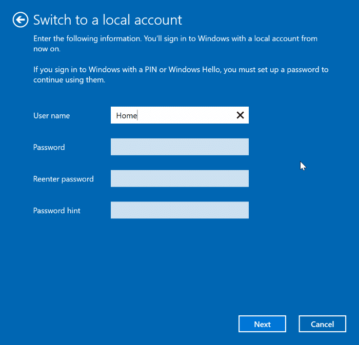 passer du compte local au compte Microsoft dans Windows 10 pic3