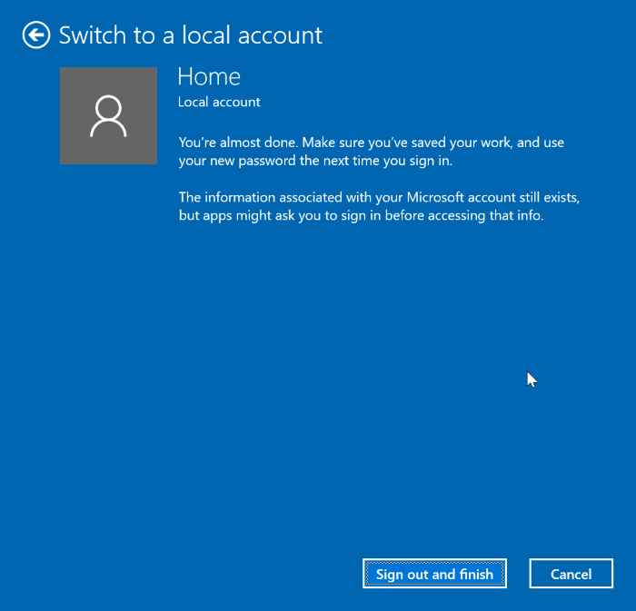 passer du compte local au compte Microsoft dans Windows 10 pic4