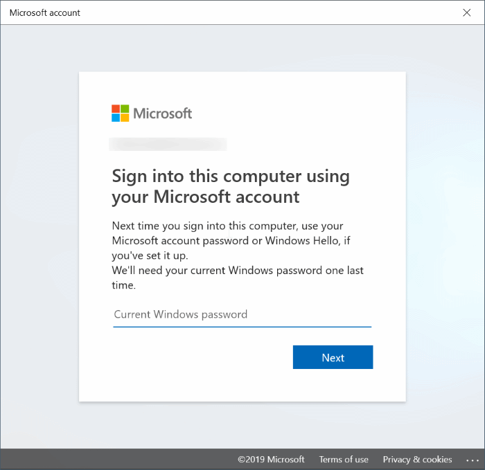 passer du compte local au compte Microsoft dans Windows 10 pic8