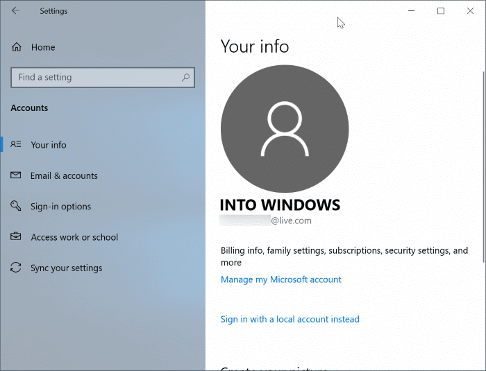 passer du compte local au compte Microsoft dans Windows 10 pic13