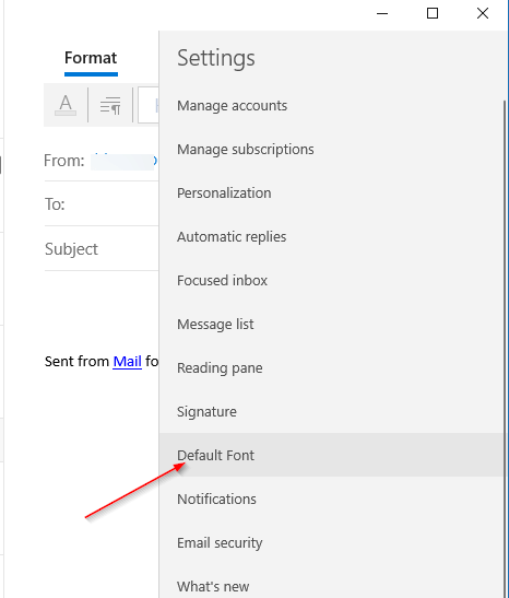 changer la police par défaut dans l'application Mail dans Windows 10 pic3