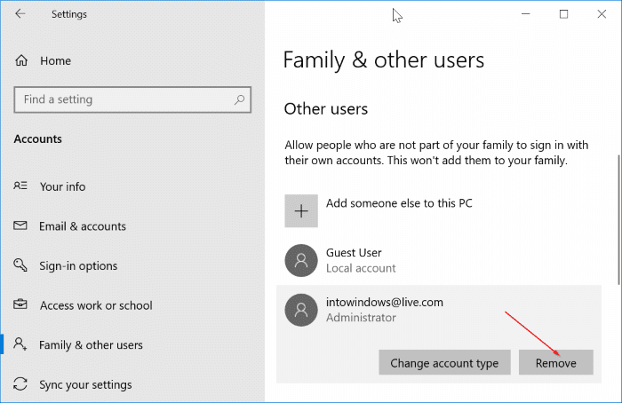 supprimer un compte Microsoft de Windows 10 pic1