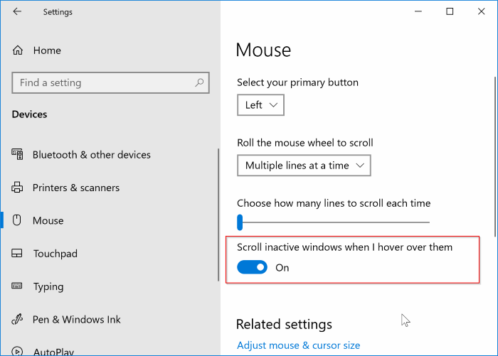 activer ou désactiver la fonction de défilement de la fenêtre inactive dans Windows 10 pic3