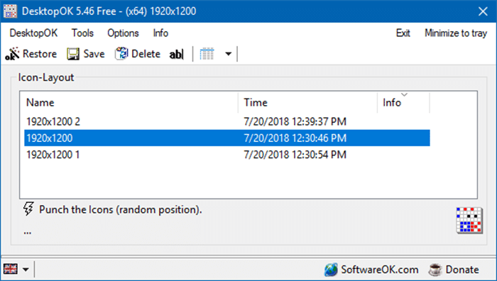 outils gratuits pour enregistrer et restaurer les positions des icônes du bureau dans Windows 10 pic1