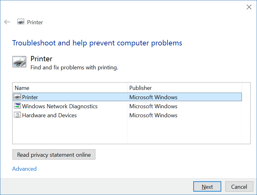 résoudre les problèmes d'imprimante dans Windows 10 pic`